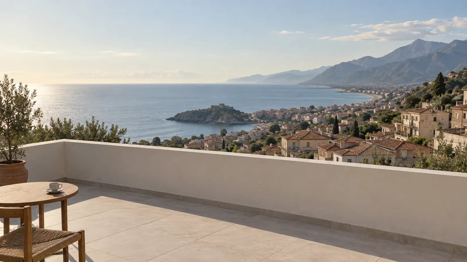 Terrace, Petroza. Coffee first, then the view.
