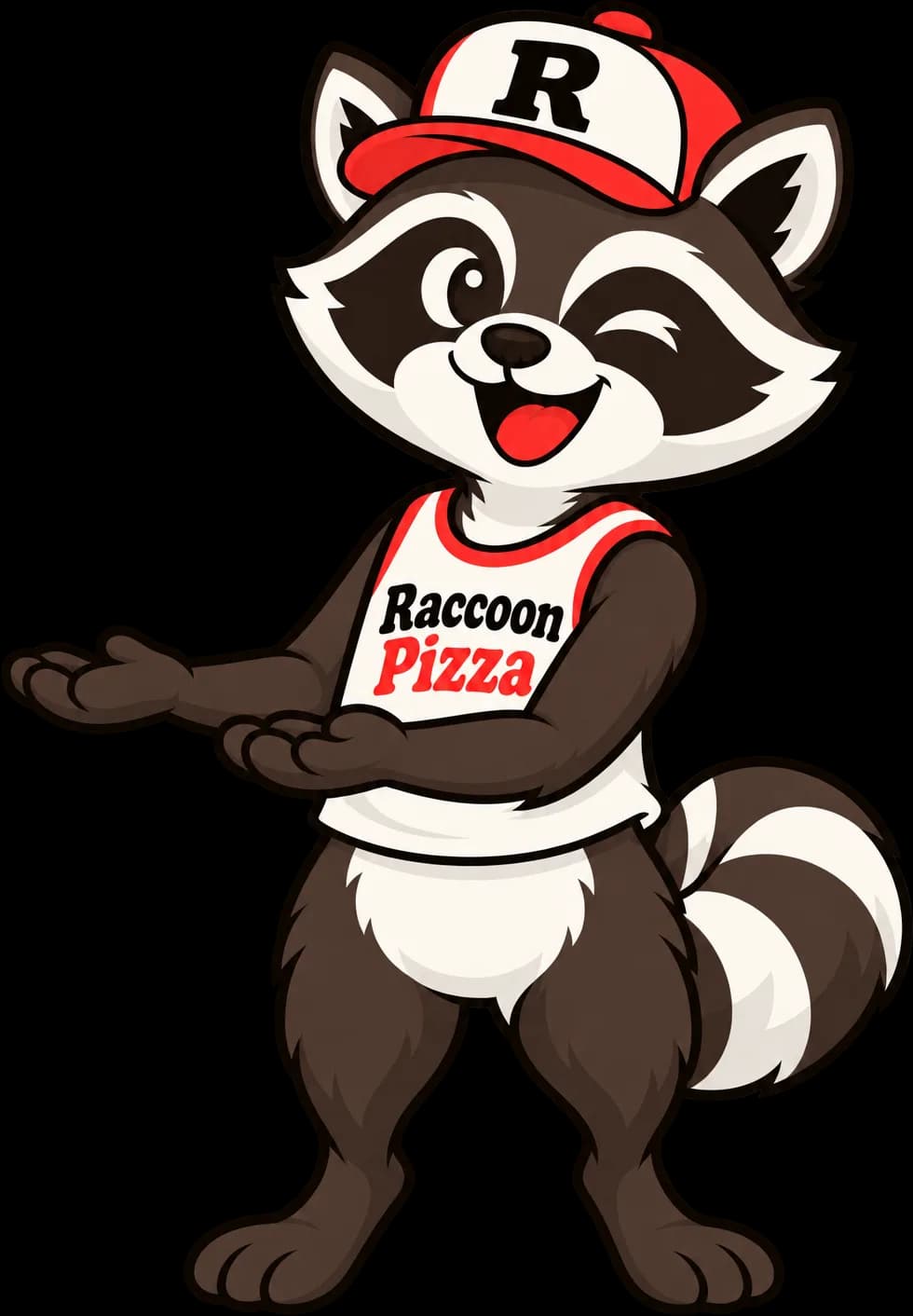 Raccoon carrying 1 pizza box